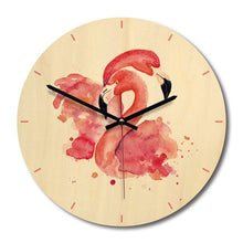 Load image into Gallery viewer, Flamingos Cartoon Wooden Wall Clock Home Decoration