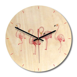 Flamingos Cartoon Wooden Wall Clock Home Decoration